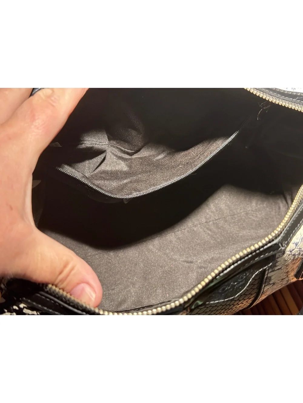 Coach Nancy Satchel 2014 Python Embossed Cowhide Leather Black White Patent